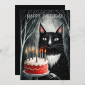 Zwarte kat met een taart gothic feestdagenkaart (Voorkant / Achterkant)