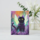 Zwarte Kat Met Engelenvleugels Briefkaart (Staand voorkant)