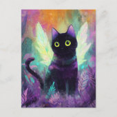 Zwarte Kat Met Engelenvleugels Briefkaart (Voorkant)