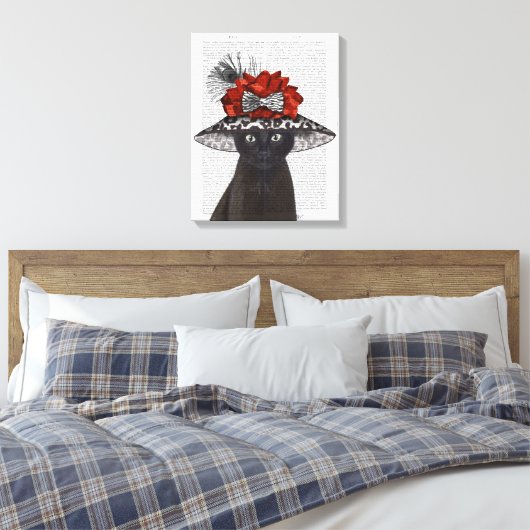 Zwarte kat met Fabulair Pet 2 Canvas Afdruk (Insitu (Slaapkamer))
