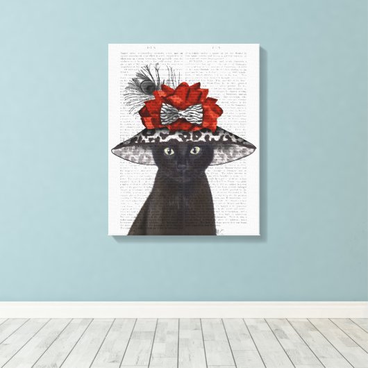 Zwarte kat met Fabulair Pet 2 Canvas Afdruk (Insitu (Houten vloer))