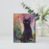 Zwarte Kat Met Feeënvleugels Briefkaart (Staand voorkant)