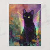 Zwarte Kat Met Feeënvleugels Briefkaart (Voorkant)