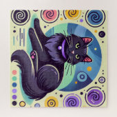 Zwarte Kat met Felgekleurde Achtergrond Legpuzzel (Horizontaal)