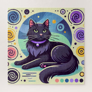Zwarte Kat met Felgekleurde Achtergrond Legpuzzel