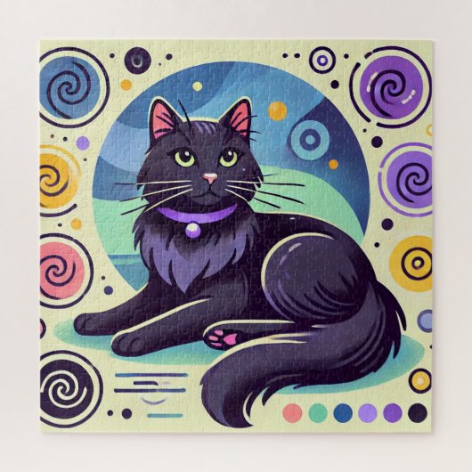 Zwarte Kat met Felgekleurde Achtergrond Legpuzzel (Verticaal)