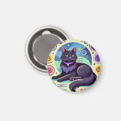 Zwarte Kat met Felgekleurde Achtergrond Magneet (Voorkant / Achterkant)