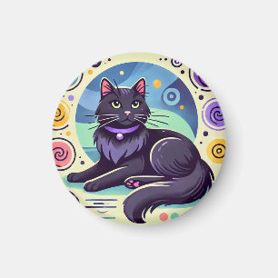 Zwarte kat met felgekleurde achtergrond magneet