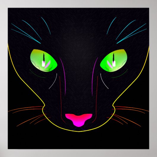 Zwarte kat met fluorescerende kleuren. poster (Voorkant)
