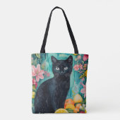 Zwarte Kat met Fruit Tote Bag (Achterkant)