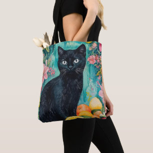 Zwarte Kat met Fruit Tote Bag