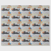 Zwarte kat met garen cadeaupapier (Vlak)