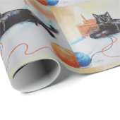 Zwarte kat met garen cadeaupapier (Rol Hoek)