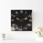 Zwarte kat met geelogen, liefdeskatten vierkante klok (Huis)