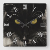 Zwarte kat met geelogen, liefdeskatten vierkante klok (Voorkant)