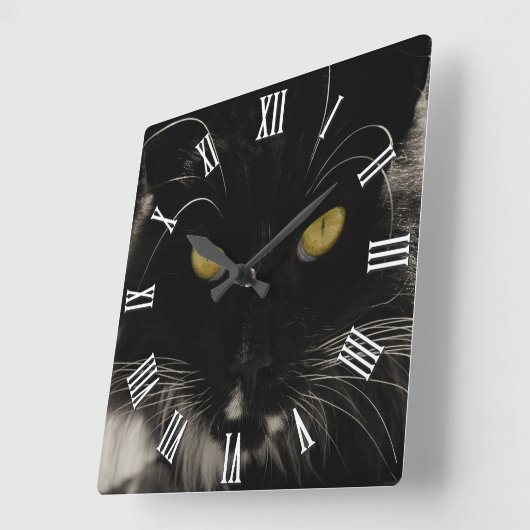 Zwarte kat met geelogen, liefdeskatten vierkante klok (Hoek)