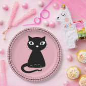 Zwarte kat met gekrulde staart papieren bordje (Feest)