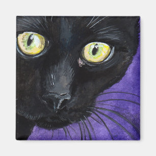 Zwarte kat met gele ogen illustratie magneet