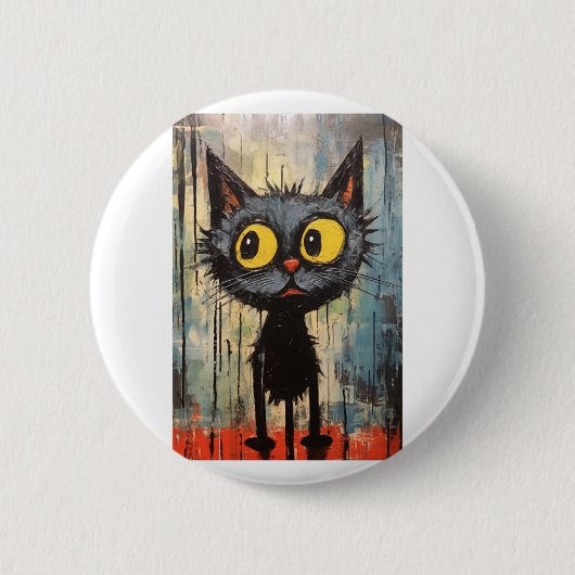 Zwarte kat met gele ogen ronde button 5,7 cm (Voorkant)