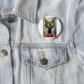 Zwarte kat met gele ogen ronde button 5,7 cm (In situ)