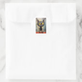 Zwarte kat met gele ogen ronde sticker (Tas)