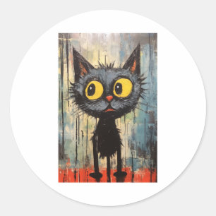 Zwarte kat met gele ogen ronde sticker