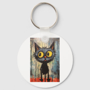 Zwarte kat met gele ogen sleutelhanger
