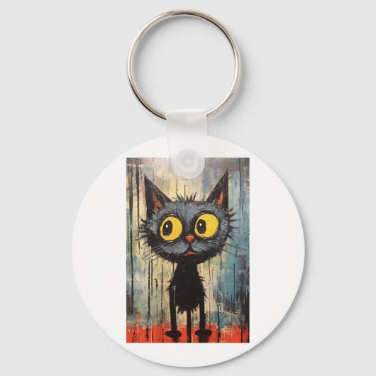 Zwarte kat met gele ogen sleutelhanger (Voorkant)