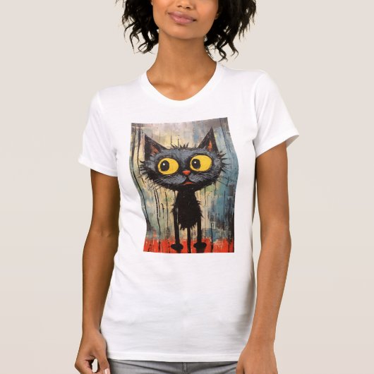 Zwarte kat met gele ogen t-shirt (Voorkant)