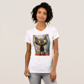 Zwarte kat met gele ogen t-shirt (Voorkant volledig)