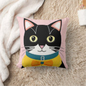 Zwarte Kat Met Gele Strikdas en Halsband Kussen (Deken)