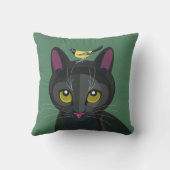 Zwarte kat met gele vogel / 2 zwarte katten op bed buitenkussen (Achterkant)