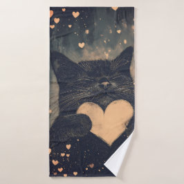 Zwarte kat met gouden hart - Cat's Cosy Love Badhanddoek