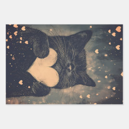 Zwarte kat met gouden hart - Cat's Cosy Love Inpakpapier Vel