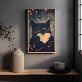 Zwarte kat met gouden hart - Cat's Cosy Love Poster