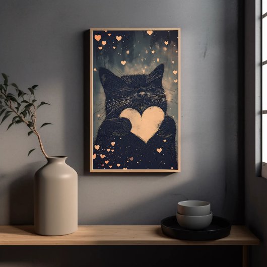 Zwarte kat met gouden hart - Cat's Cosy Love Poster