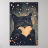 Zwarte kat met gouden hart - Cat's Cosy Love Poster (Voorkant)