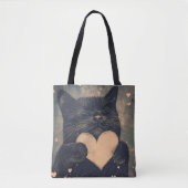 Zwarte kat met gouden hart - Cat's Cosy Love Tote Bag (Voorkant)