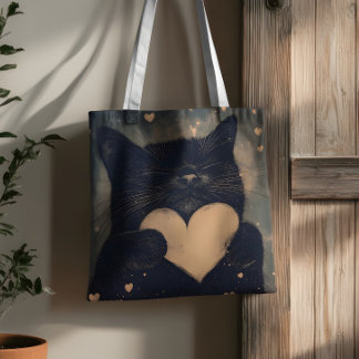 Zwarte kat met gouden hart - Cat's Cosy Love Tote Bag