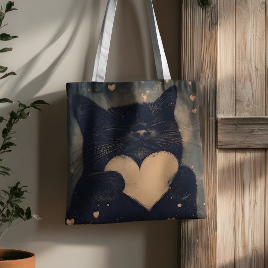 Zwarte kat met gouden hart - Cat's Cosy Love Tote Bag