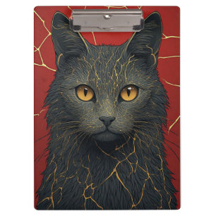 Zwarte Kat Met Gouden Kintsugi Barsten Accent ✨ Klembord