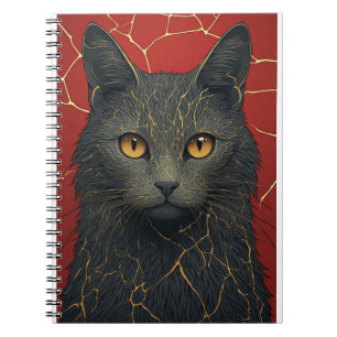 Zwarte Kat Met Gouden Kintsugi Barsten Accent ✨ Notitieboek