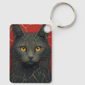 Zwarte Kat Met Gouden Kintsugi Barsten Accent ✨ Sleutelhanger (Achterkant)