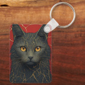 Zwarte Kat Met Gouden Kintsugi Barsten Accent ✨ Sleutelhanger (Achterkant)