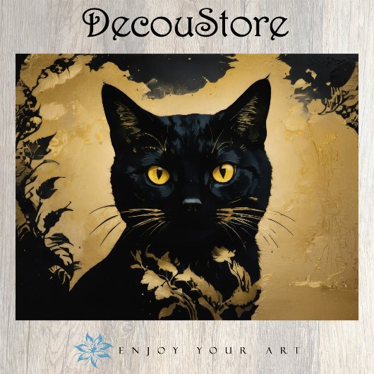Zwarte Kat met Gouden Ogen Decoupage Tissuepapier