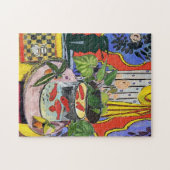 Zwarte kat met gouden vis legpuzzel (Horizontaal)