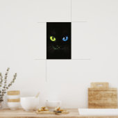 Zwarte kat met groene en blauwe ogen poster (Keuken)