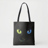 Zwarte kat met groene en blauwe ogen tote bag (Voorkant)