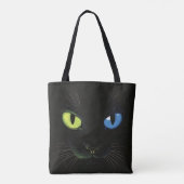 Zwarte kat met groene en blauwe ogen tote bag (Achterkant)