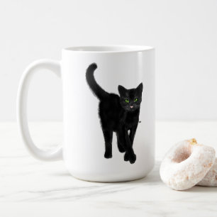 Zwarte kat met groene eyes-springprijsopgave koffiemok